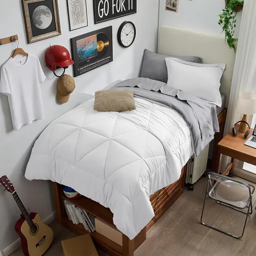 Vista 22 de BEDELITE Juego de ropa de cama con edredón tamaño individual de 5 piezas, reversible, en una bolsa - Juego de cama de lujo suave de microfibra