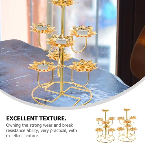 Vista 5 de NOLITOY 2 unids Lotus Ghee Lámpara Titular de la Lámpara de Mantequilla Candelabro Budista Latón Tibetano Lámpara de aceite Portavelas Votivo