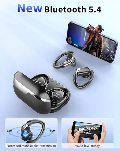 Vista 4 de Auriculares inalámbricos, Bluetooth 5.4 2026 deportivos, auriculares Bluetooth con micrófono ENC con cancelación de ruido, auriculares inalámbricos
