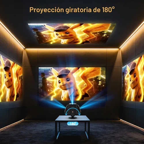 Vista 3 de Mini Proyector con WiFi y Bluetooth, Proyector Portátil Nativo 1080P Compatible con 4K con Soporte Ajustable de 180°, Pantalla Máxima de 180