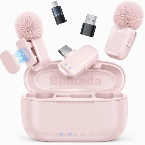 Vista 11 de Mini micrófono inalámbrico Lavalier para iPhone y cámara Android, micrófonos inalámbricos de doble canal con cancelación de ruido AI, rango de 328