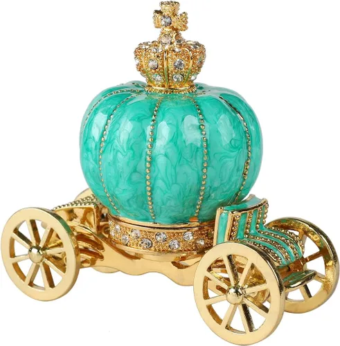 Vista 14 de QIFU Caja de joyería con forma de carruaje de calabaza esmaltado pintado a mano con bisagras - Regalo único para la familia Carro 1 Púrpura