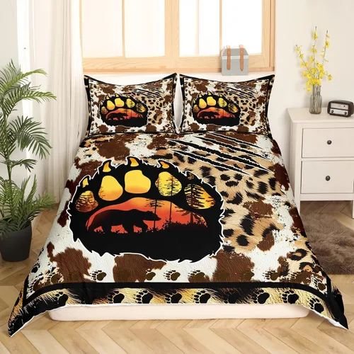 Vista 34 de Juego de funda de edredón de oso para niños, juego de ropa de cama de animales salvajes para niños, naturaleza, vida silvestre, oso, pájaro, juego