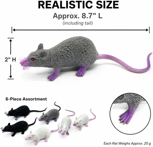 Vista 3 de 6 piezas de Halloween falsas ratas simulación PVC ratón novedad decoración Halloween