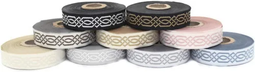 Vista 7 de Carrete de 10.9 yardas 0.79 pulgadas de ancho azul celta Claddagh bordado Jacquard Ribbon 20272