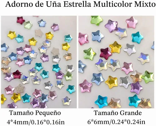 Vista 3 de 50 dijes de uñas de estrella de cristal, diamantes de imitación de estrellas 3D, gemas multicolor para arte de uñas, accesorios de uñas, pequeños