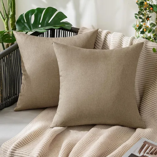 Vista 17 de MIULEE - Paquete de 2 fundas de almohada decorativas para exteriores, impermeables, sólidas, de imitación de lino, para jardín, casa de campo, Azul
