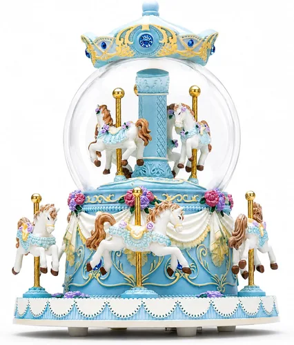 Vista 7 de Caja de música de carrusel, globo de nieve de caballo, cajas musicales pintadas a mano, luz de color, regalo para niñas, mujeres, niños, hermana