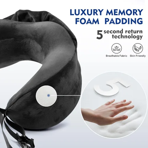 Vista 3 de Almohada para el cuello con capucha, almohada de espuma viscoelástica para el cuello para la cabeza, soporte para la barbilla, avión, automóvil