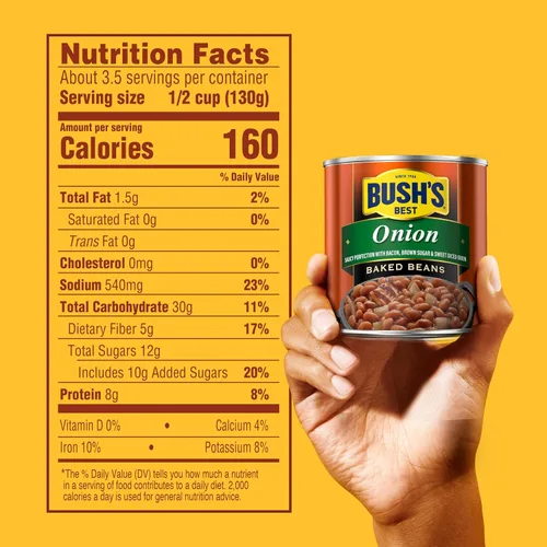 Vista 2 de Bush's Best Frijoles horneados con cebolla, 16 onzas (12 latas) Canned Beans, Source of Plant Based Protein and Fiber, Gluten Free, Made with