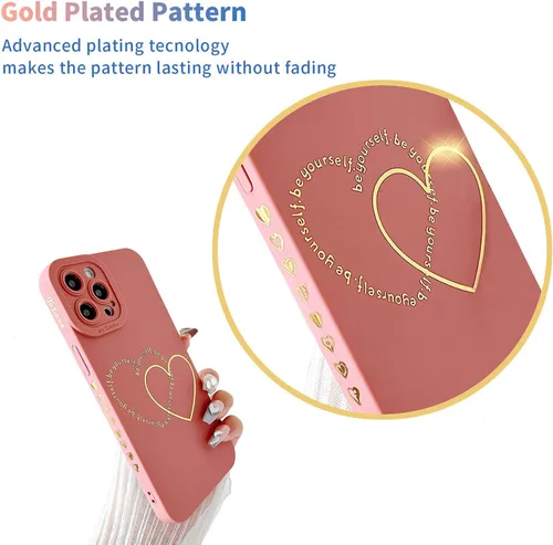 Vista 2 de ankofave Funda para iPhone 12 Pro Max para mujeres y niñas, bonita funda chapada en oro con doble corazón, suave, a prueba de golpes, funda