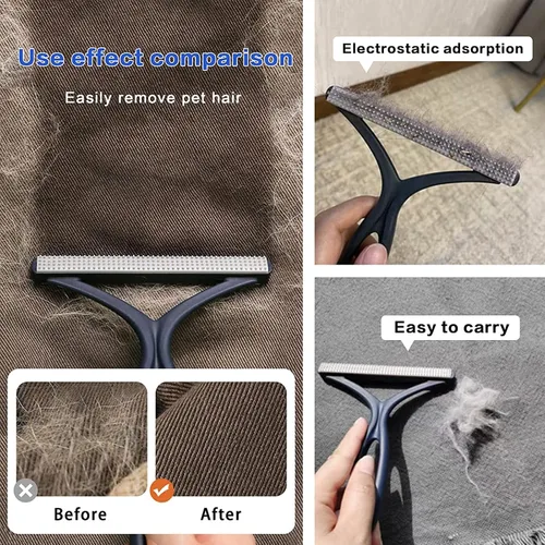 Vista 9 de Paquete de 3 rastrillos para eliminar pelo de mascotas, removedor de pelo Azul con negro