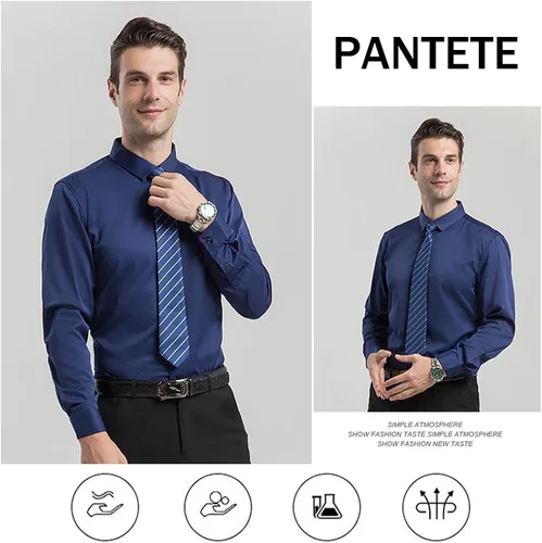 Vista 4 de Pantete Camisas básicas de negocios para hombre, cuello cuadrado, manga larga, elástica, para el trabajo