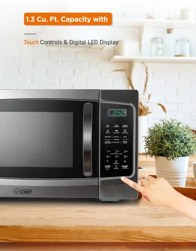 Vista 6 de Microondas Commercial Chef 1,3 pies cúbicos con 10 niveles de potencia, microondas con cerradura de puerta de tira, microondas de encimera de 1000W