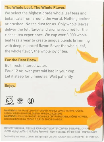 Vista 4 de Mighty Leaf Té orgánico de néctar africano, mezcla de hierbas Rooibos con notas afrutadas, 1.32 onzas (paquete de 1)