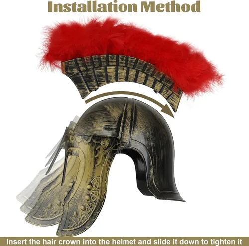 Vista 4 de Casco medieval de caballero romano, casco de gladiador espartano griego de plástico, accesorios de disfraz medieval, sombrero de Halloween, Oro