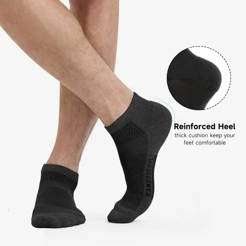 Vista 39 de BAMBOO COOL Calcetines atléticos de tobillo para hombre con acolchado y absorción de humedad, calcetines de malla para correr de corte bajo
