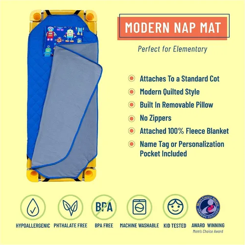 Vista 5 de Wildkin Mochila infantil de 12 pulgadas con alfombrilla moderna para siesta (robots)