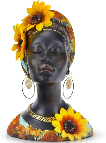 Vista 8 de Esculturas de arte africano, estatuas modernas de mujeres africanas, decoración de habitación, figuras africanas de resina, estatua de busto