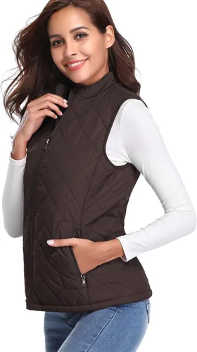 Vista 2 de Fuinloth - Chaleco acolchado para mujer, diseño de cuello alto, ligero, con cierre