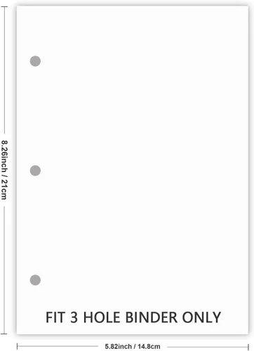 Vista 5 de Papel de relleno A5, repuestos para planificador de 3 agujeros, organizador, carpetas, total de 100 hojas/200 páginas, 100gsm, en blanco, papel
