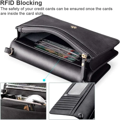 Vista 7 de nuoku - Bolso bandolera pequeño para mujer con ranuras para tarjetas RFID, 2 correas