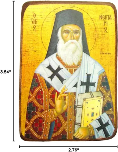 Vista 5 de Icono de madera griego cristiano ortodoxo madera de san nectarios de egina / A0