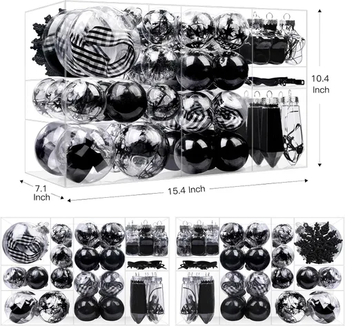 Vista 3 de SHareconn Juego de 86 Piezas de Decoraciones y Adornos para Árbol de Navidad, Bolas de Plástico Transparentes Irrompibles para Decoración de Árbol