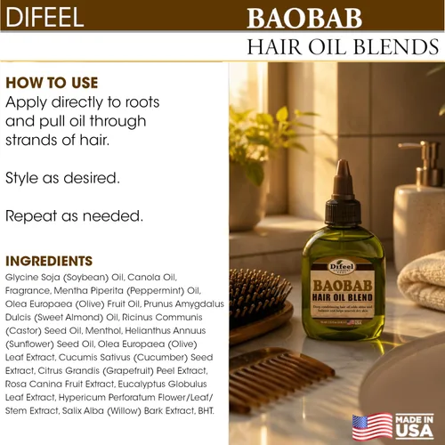 Vista 7 de Difeel Aceite natural de acondicionamiento profundo prémium para el cuidado del cabello, aceite de baobab, 2.5 onzas
