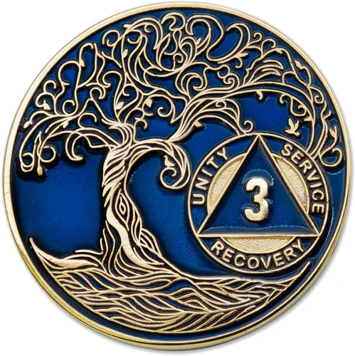 Vista 93 de 1 año Sobriety Mint Twisted Tree of Life Medallón de recuperación AA chapado en oro, chip/ficha - negro
