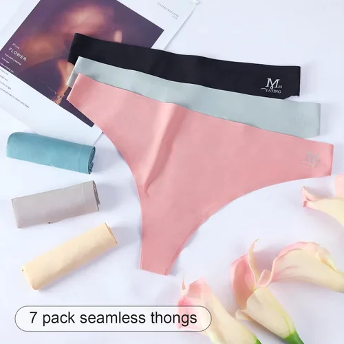 Vista 5 de MEIYATING - Tangas sin costuras para mujer transpirables cómodas de tiro bajo ropa interior hipster paquete de 7