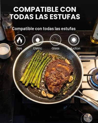 Vista 7 de Sartén antiadherente de acero inoxidable con tapa, sin PFOA