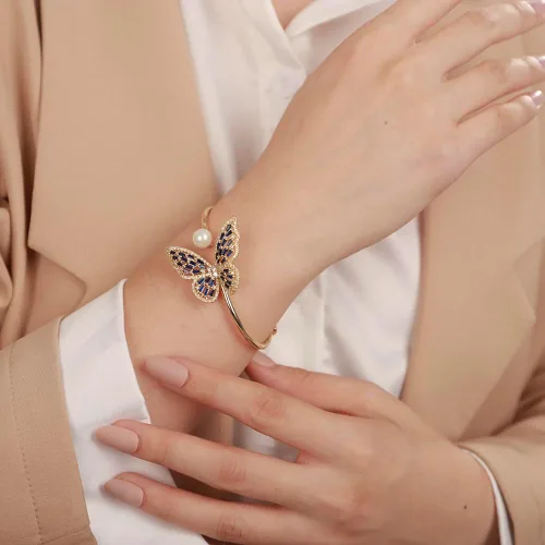 Vista 2 de Aimimier Pulsera de perlas de mariposa de cristal o para mujeres y niñas