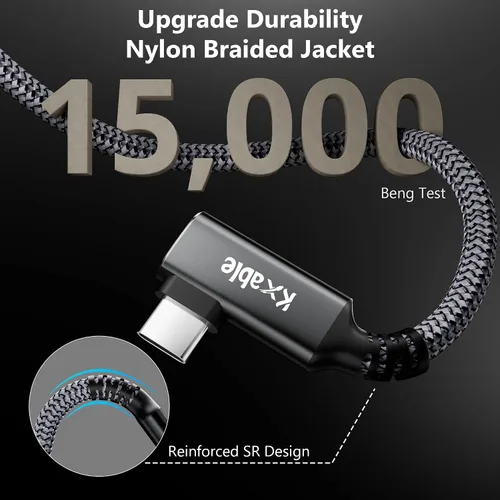 Vista 3 de Cable de extensión USB C de 2 pies, ángulo recto tipo C 3.2 Gen 2 macho a hembra, carga de 100 W, transferencia de 10 Gbps, video 4K, alta velocidad