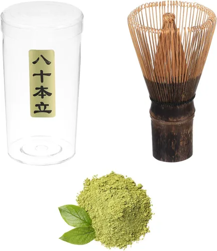 Vista 3 de HARFINGTON Batidor de té verde matcha de 80 puntas, batidor japonés de bambú Chasen, herramienta de cepillo de polvo matcha, cuchara tradicional