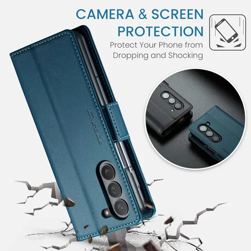 Vista 8 de Funda para Samsung Galaxy Z Fold 5 (2023), funda de piel sintética tipo cartera con tarjetero con bloqueo RFID, función atril, a prueba de golpes