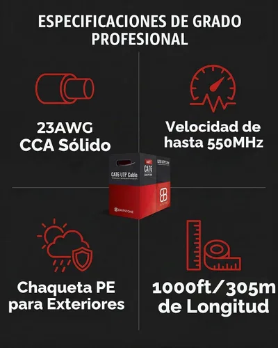 Vista 4 de Dripstone Cable Ethernet de entierro directo CAT6 23AWG CCA UTP sólido, aislamiento de HDPE impermeable, cubierta de polietileno (PE) para Negro