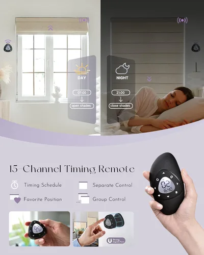 Vista 5 de Graywind Persianas romanas inteligentes compatibles con Alexa Google, persianas motorizadas recargables con control remoto de filtrado de luz