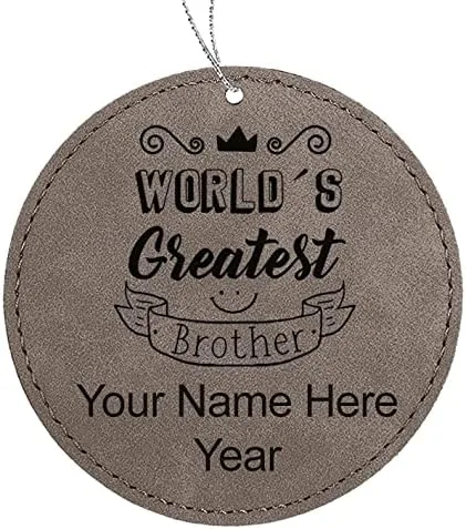 Vista 7 de LaserGram Personalized Christmas Ornament, World's Greatest Brother, Faux Leather, Custom Laser Engraved Gift Idea (Round Shape, Black with Gold)
