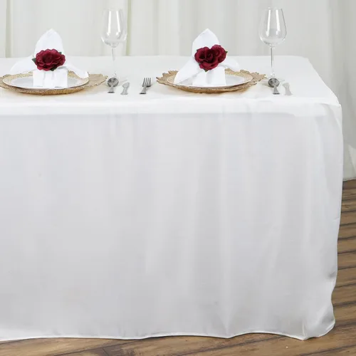 Vista 8 de BalsaCircle Mantel de poliéster ajustado beige de 8 pies para bodas, fiestas, eventos, mantelería