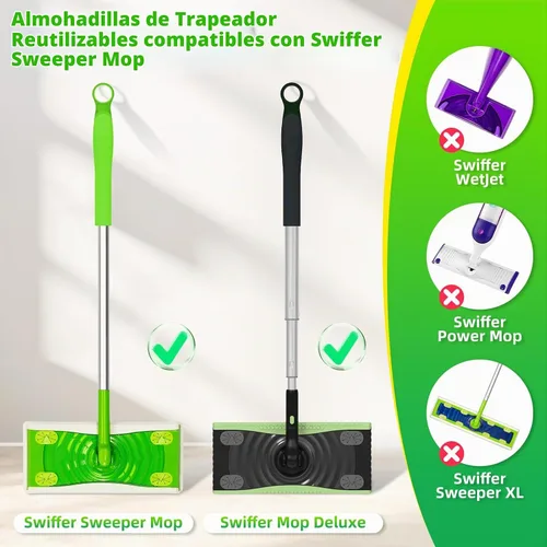 Vista 2 de Almohadillas de microfibra reutilizables compatibles con trapeador Swiffer Sweeper Mop Verde bosque