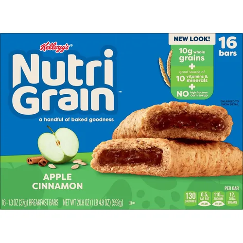 Vista 10 de Barras de Cereales Kellogg 's Nutri-grain (paquete grande manzana, canela, 16 cajas, juego de 3)