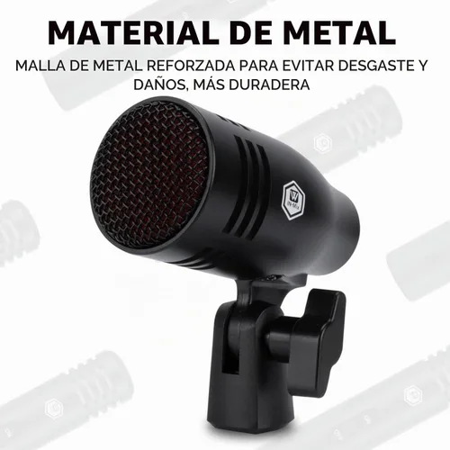 Vista 2 de W IN-MIX Kit de micrófono de tambor dinámico con cable de 7 piezas (completamente metálico) - Micrófono para patada, graves, tom/redoblante