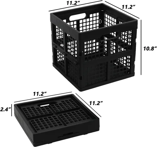 Vista 5 de Cajas de almacenamiento plegables de 18 L, cajas cuadradas de plástico, negro, paquete de 3