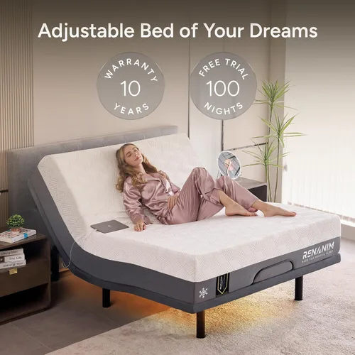 Vista 2 de SFE - Base de cama ajustable individual XL con colchón, espuma viscoelástica híbrida de 12 pulgadas, espacio libre, control remoto inalámbrico