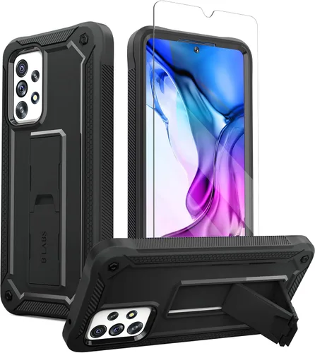 Vista 3 de Funda para teléfono Samsung Galaxy A52 5G [grado milimétrico a prueba de golpes] [1 protector de pantalla separado] con función atril, textura mate