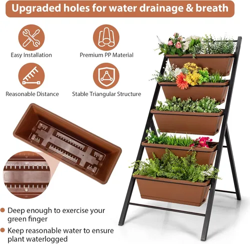 Vista 5 de S AFSTAR Macetero vertical de 5 niveles, cama de jardín elevada de 5 capas con 5 jardineras desmontables y marco de metal, contenedores elevados
