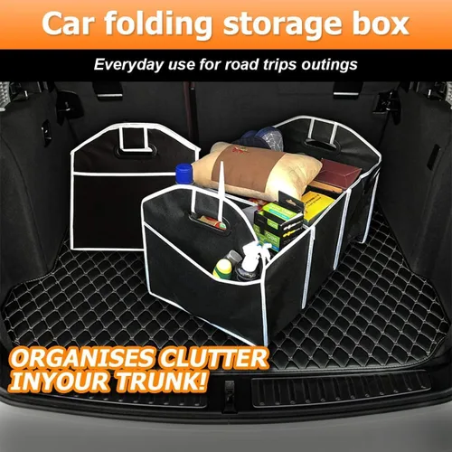 Vista 4 de Organizador de maletero de automóvil, organizador de almacenamiento plegable con 3 compartimentos, caja de almacenamiento para automóvil, bolsa