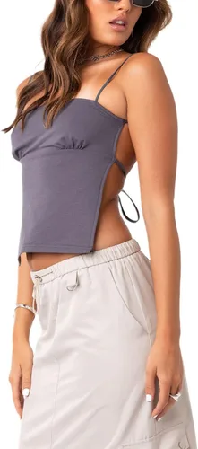 Vista 3 de FSCONAGE Camiseta sin mangas con tirantes delgados Y2K para mujer, sexy, cuello en V, con lazo, camiseta corta de verano, mini chaleco E-Girl