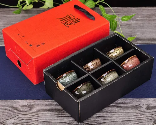 Vista 7 de VanEnjoy 6 juegos de tazas de té coloridas - transformación del horno chino hecho a mano Jianzhan